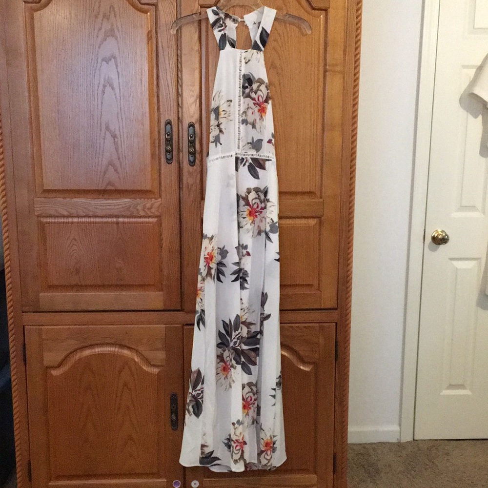 Halter style maxi dress, floral wrap